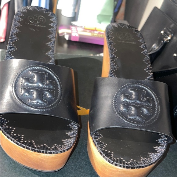 Tory Burch Black and Brown Wedge Shoes with Stud Detailing - Picture 4 of 4